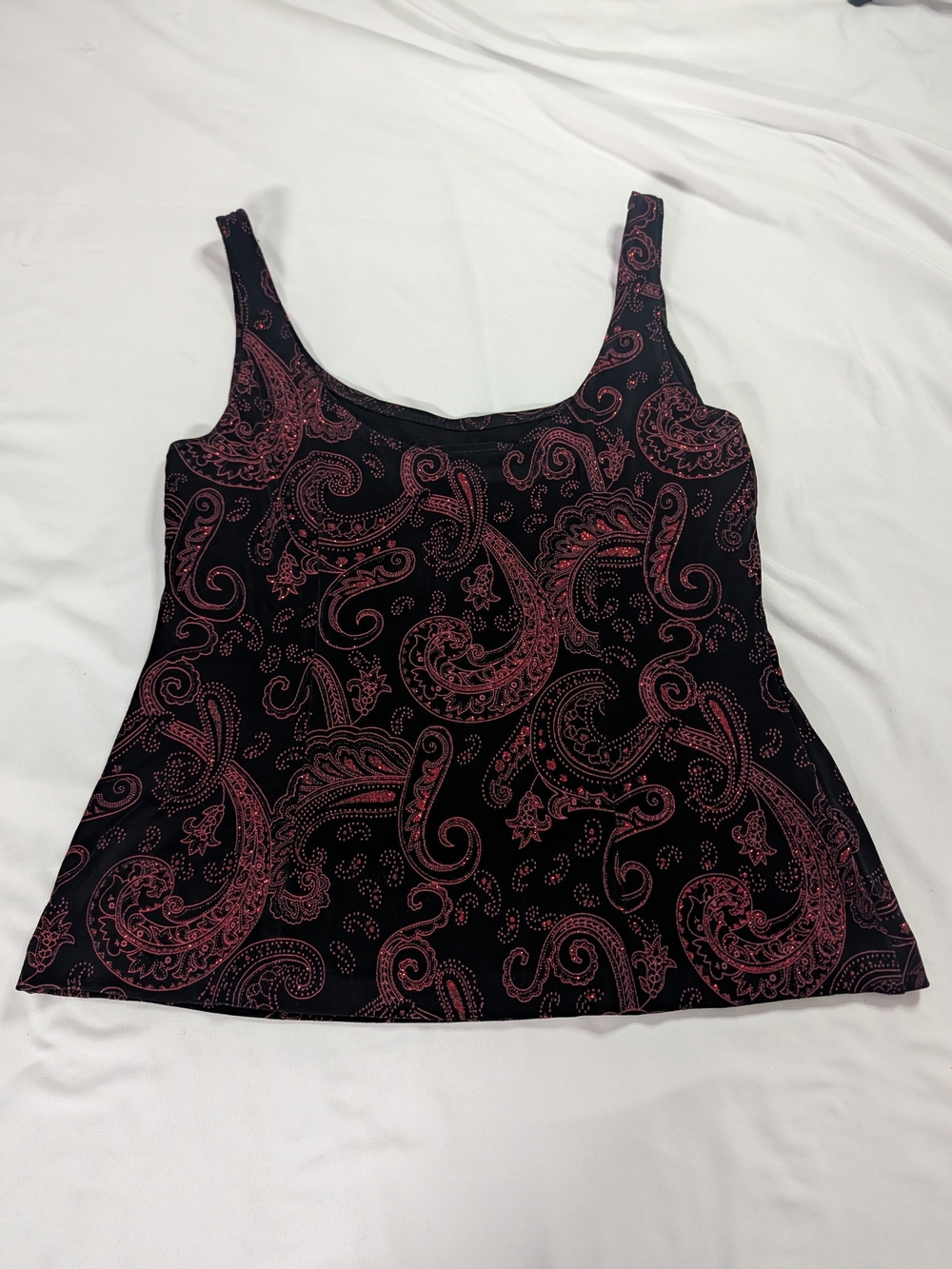 ALEX EVENINGS Paisley Tank Top in Black & Red Size Large Like New